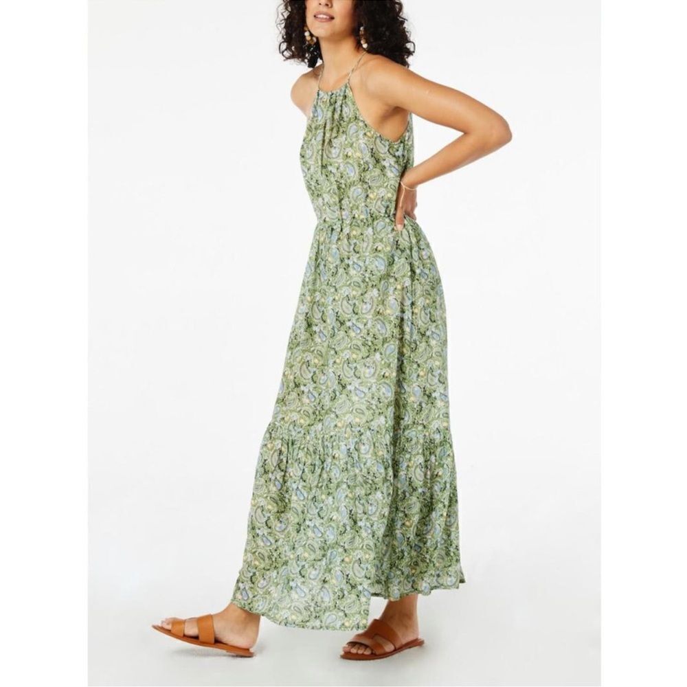 Roller Rabbit Drawstring Waist Maxi Dress - Paisley - Green Multi/Olive
